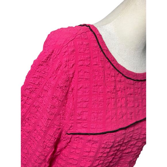 Ali Miles Blouse Women Medium Stretch Crinkle Gauze Hot Pink Artsy Flowy Fun Top - Picture 8 of 10